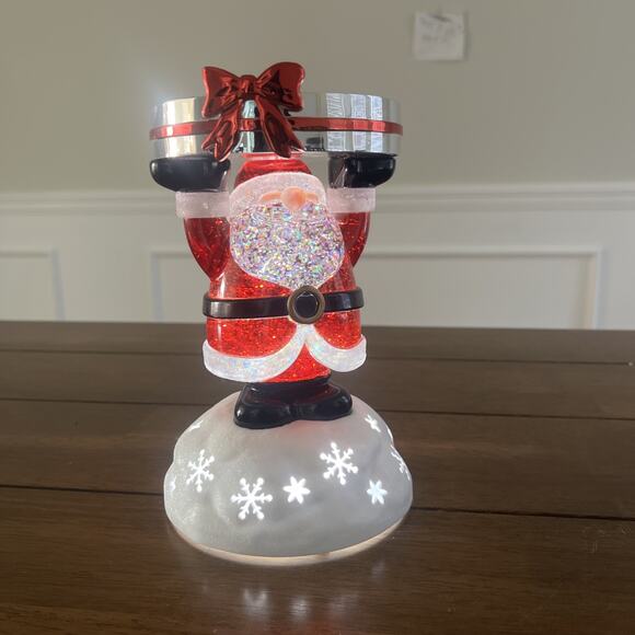 Bath & Body Works 2022 Santa Pedestal Water Globe 3 Wick Candle Holder 8.5"H - Picture 1 of 5